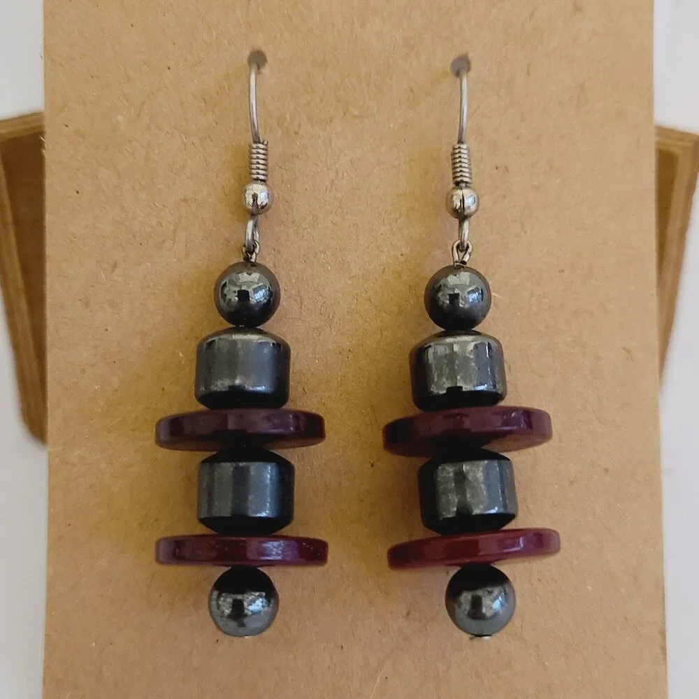 Unknown Brand Multi-Color Stacked Beads Dangle‎ Drop Earrings Pre-Owned Ladies